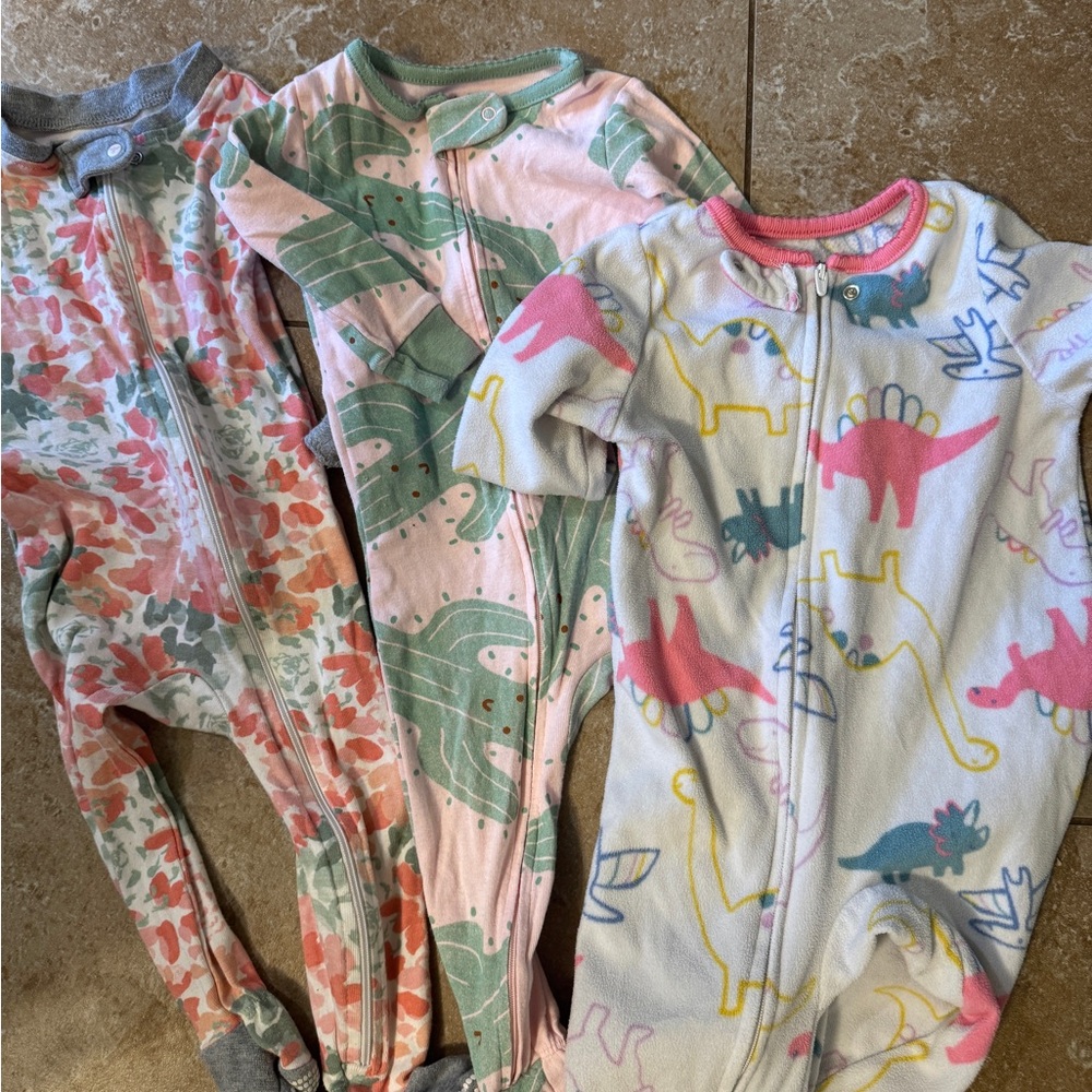 Lot of Three 12 month baby girl pajamas
